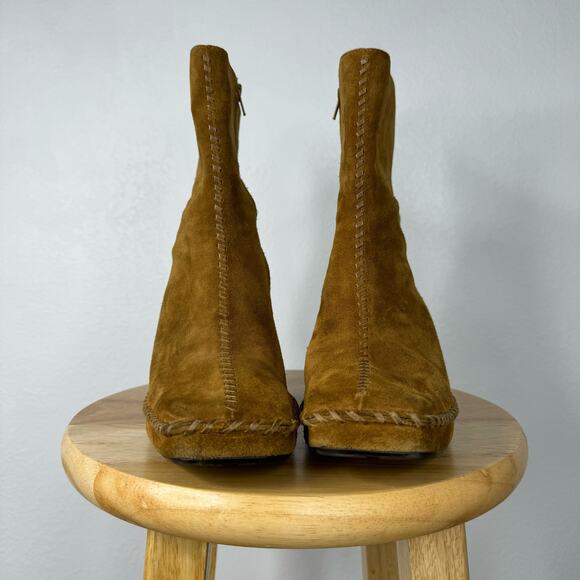 Chunky 90s Style Heeled Suede Boots Tan LINEA PAOLO Size 9 - Picture 3 of 8